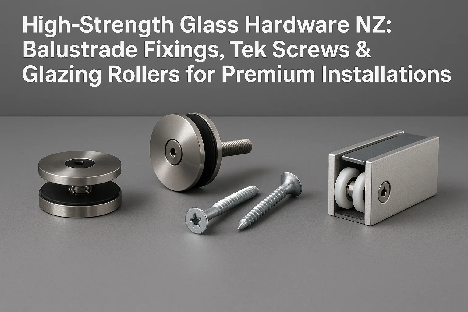 High-Strength Glass Hardware NZ: Balustrade Fixings, Tek Screws & Glazing Rollers for Premium Installations