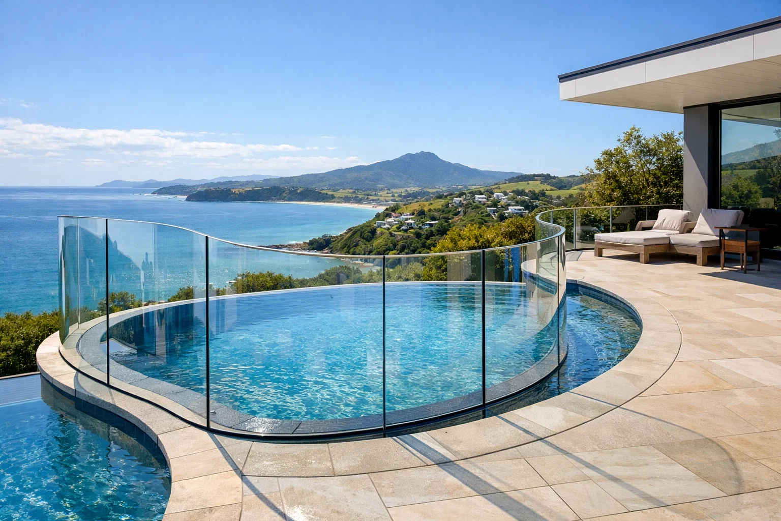 Coated Curved Glass Panels for Pool Fencing and Modern Architecture in New Zealand