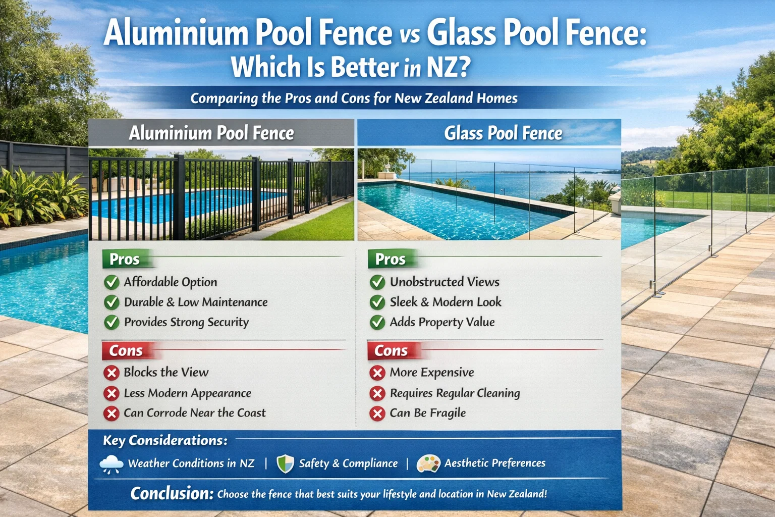 Aluminium Pool Fence vs Glass Pool Fence: Which Is Better in NZ?