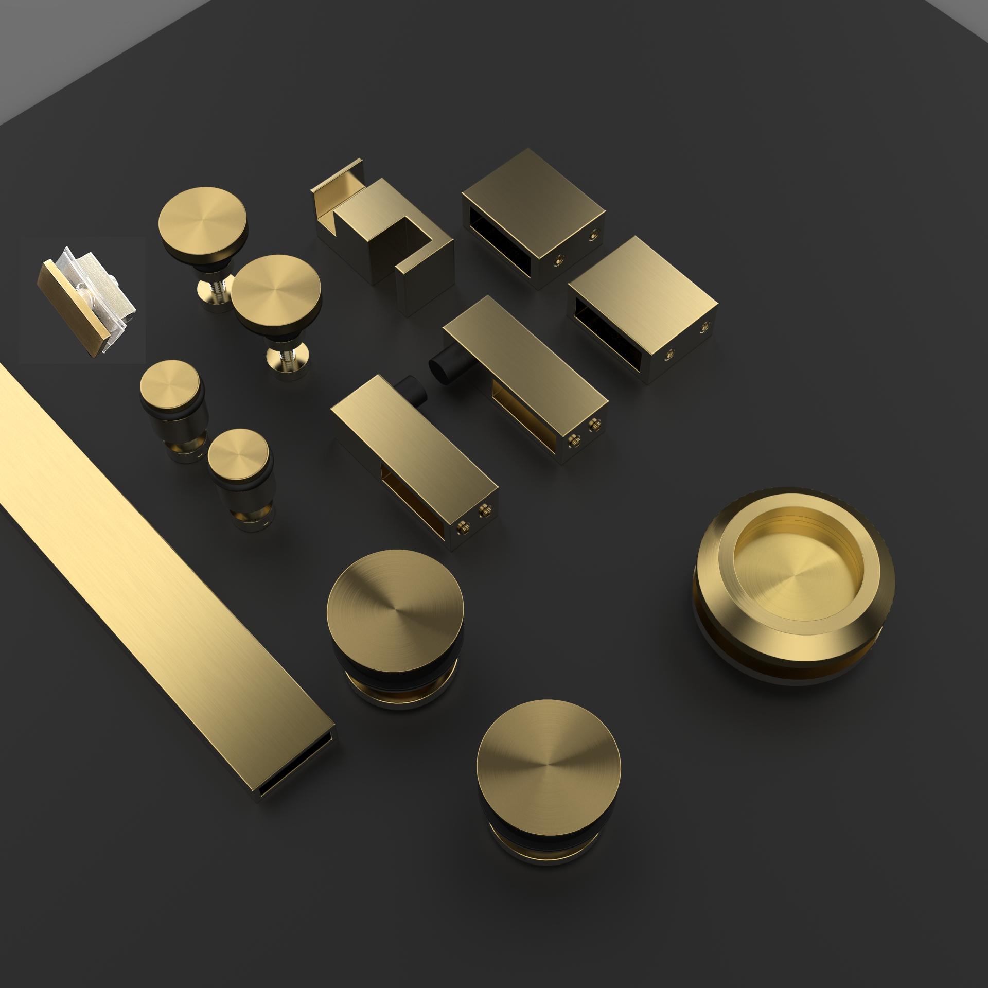 Satin Brass Hardware Package for Rectangle Sliding Shower unit;